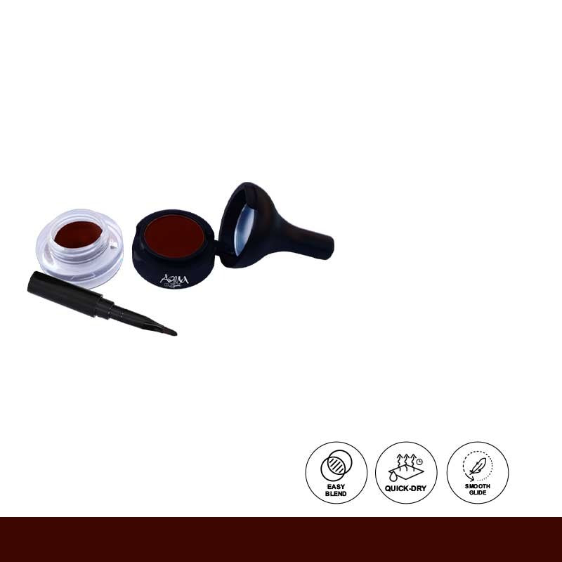 Eyebrow grooming kit with powder, brush, and applicator on a white background