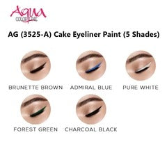 Cake eyeliner paint shades with Aqina logo and product name.