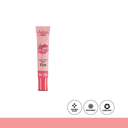 Lip and cheek tint tube with brand name on a white background
