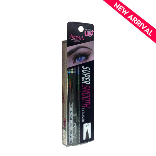 Eyeliner packaging with 'Super Smooth' text and 'New Arrival' label on a white background