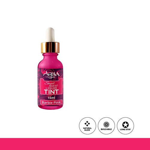 Pink liquid tint bottle with dropper on a white background