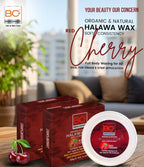 Red Cherry Halawa Wax packaging with 'BC' logo on a blurred indoor background