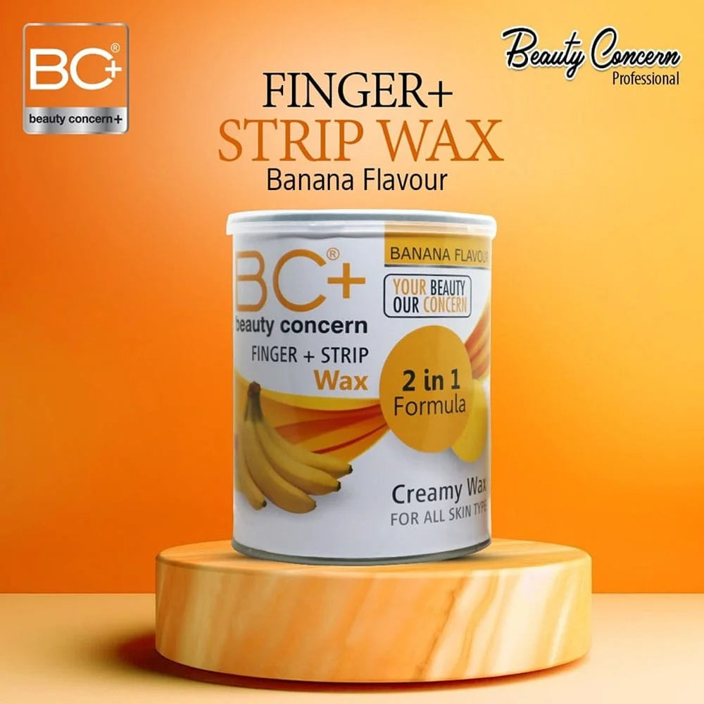 Beauty Concern Finger Strip Wax can with banana flavor on an orange background