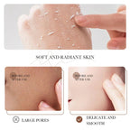 Before and after use of a skincare product on skin with large pores and smooth skin.