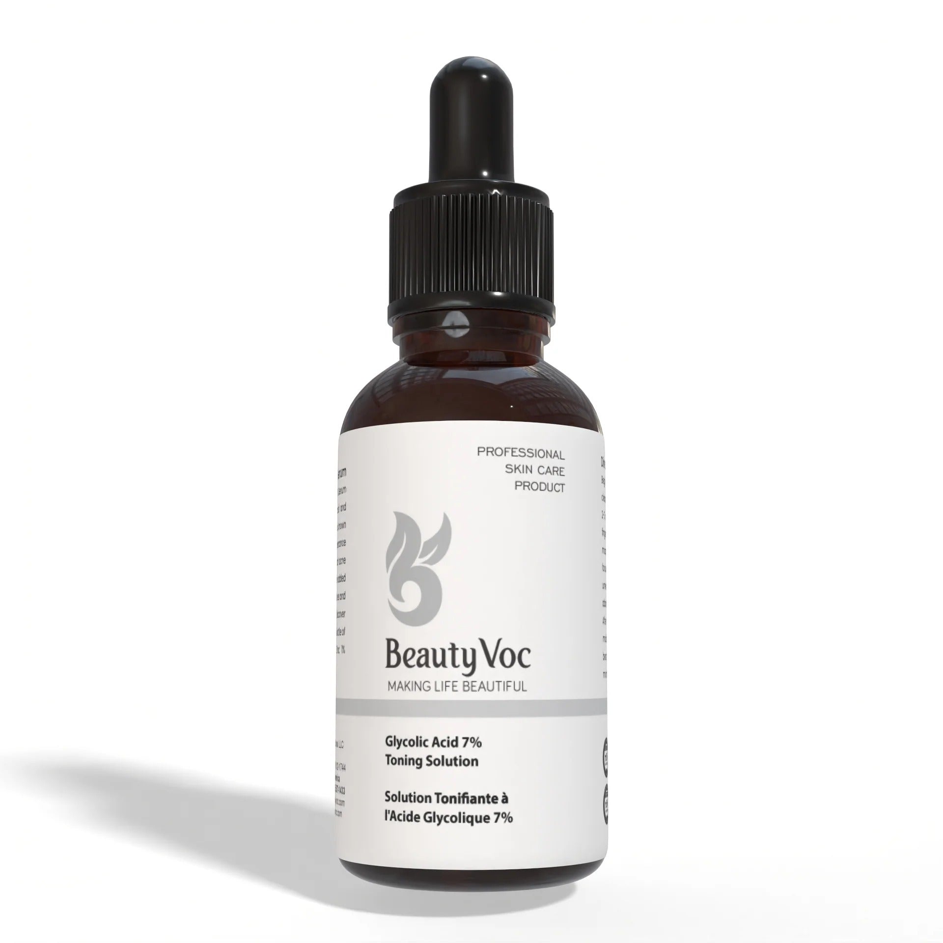 BeautyVoc skincare bottle with dropper on a white background