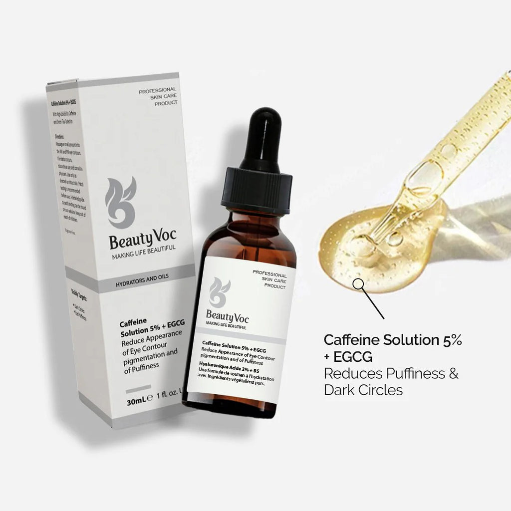 Beauty Voc skincare product with dropper and packaging on a white background