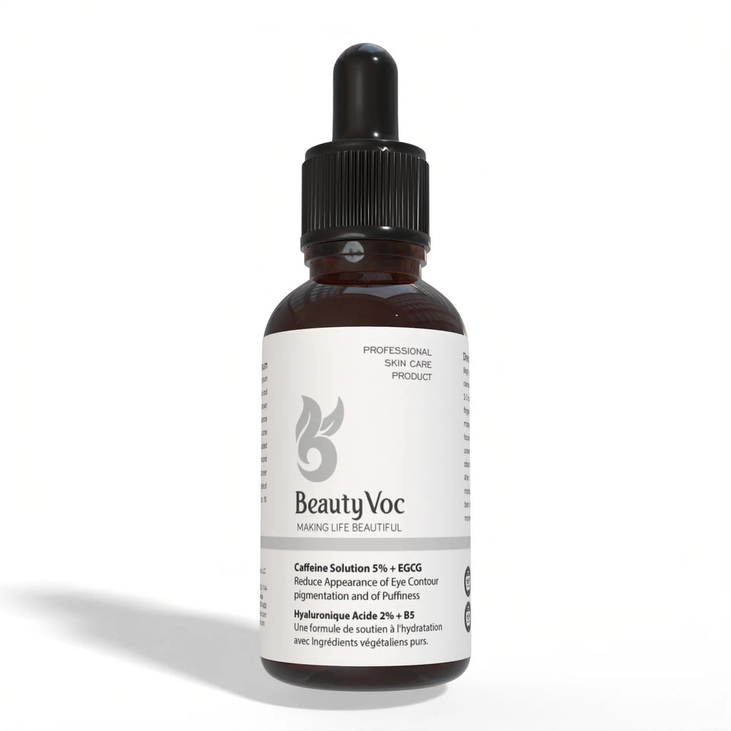 Skincare dropper bottle labeled 'Beauty Voc' on a white background