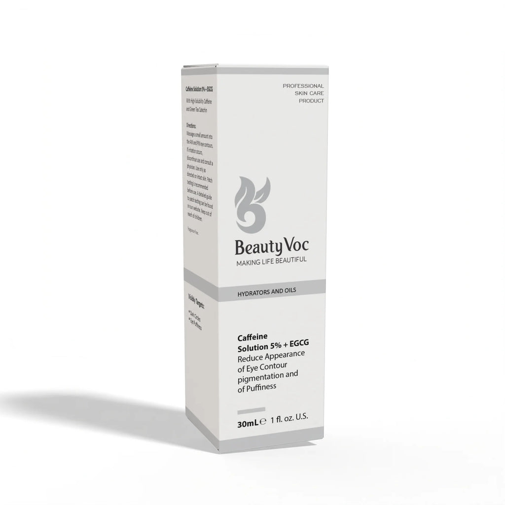 BeautyVoc Caffeine Solution 9% + EGGCG eye contour treatment box, 30mL, shown on a clean white background with a soft shadow.