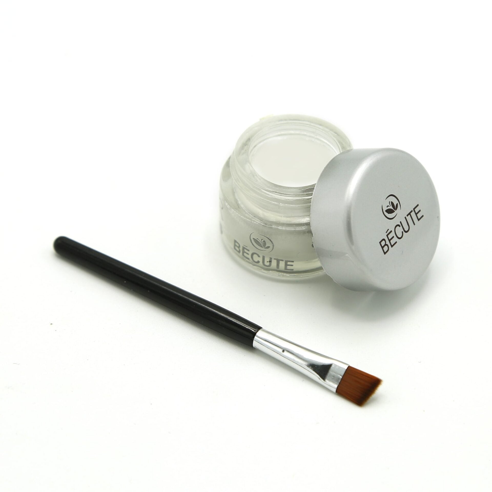 Bécute makeup product with a brush on a white background