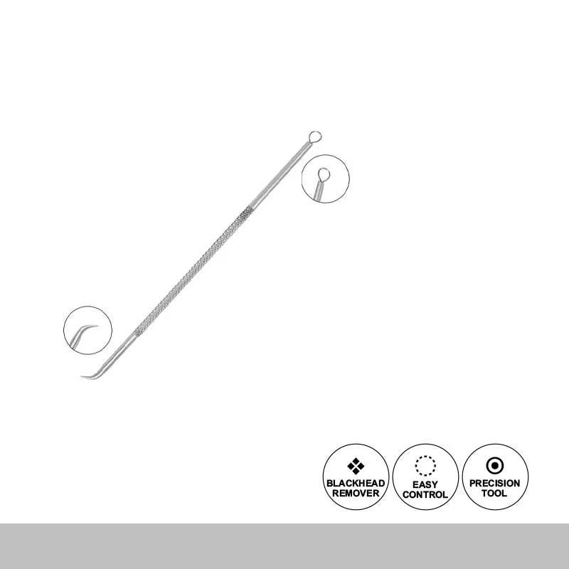 Blackhead remover tool illustration with icons indicating features on a white background
