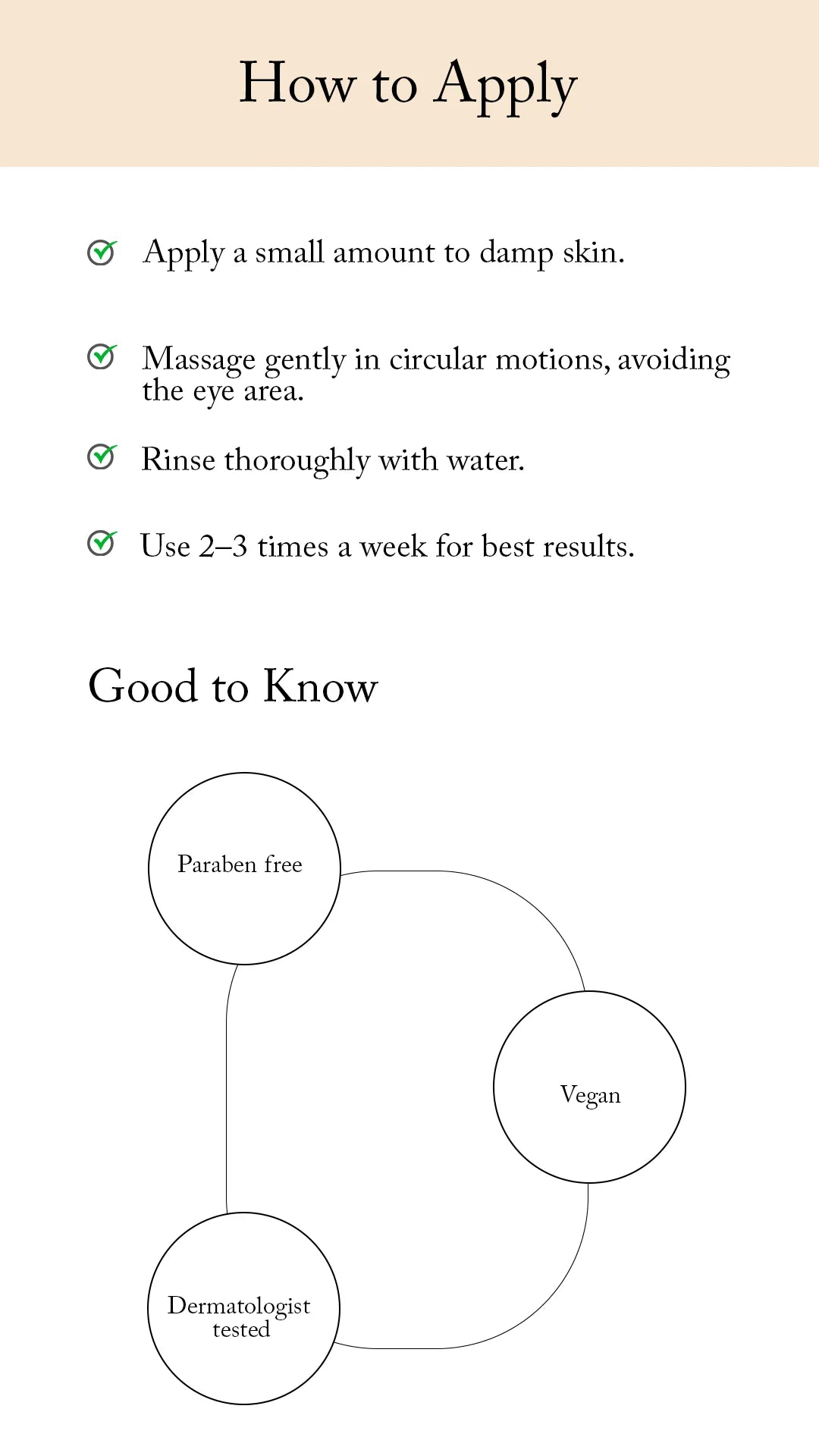 Instructions on how to apply a Blesso product with a diagram of product attributes.