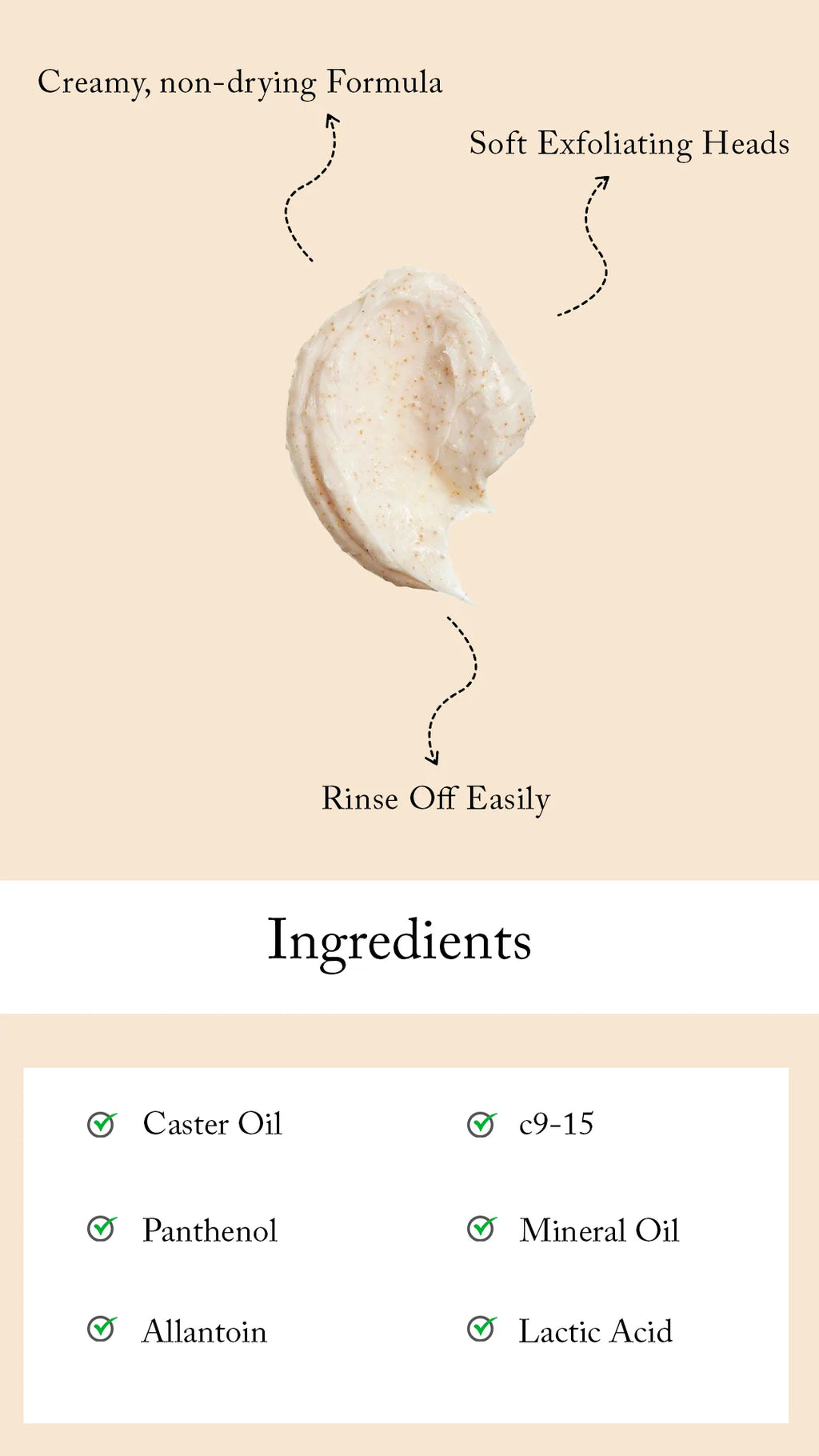 Product packaging with text on a beige background