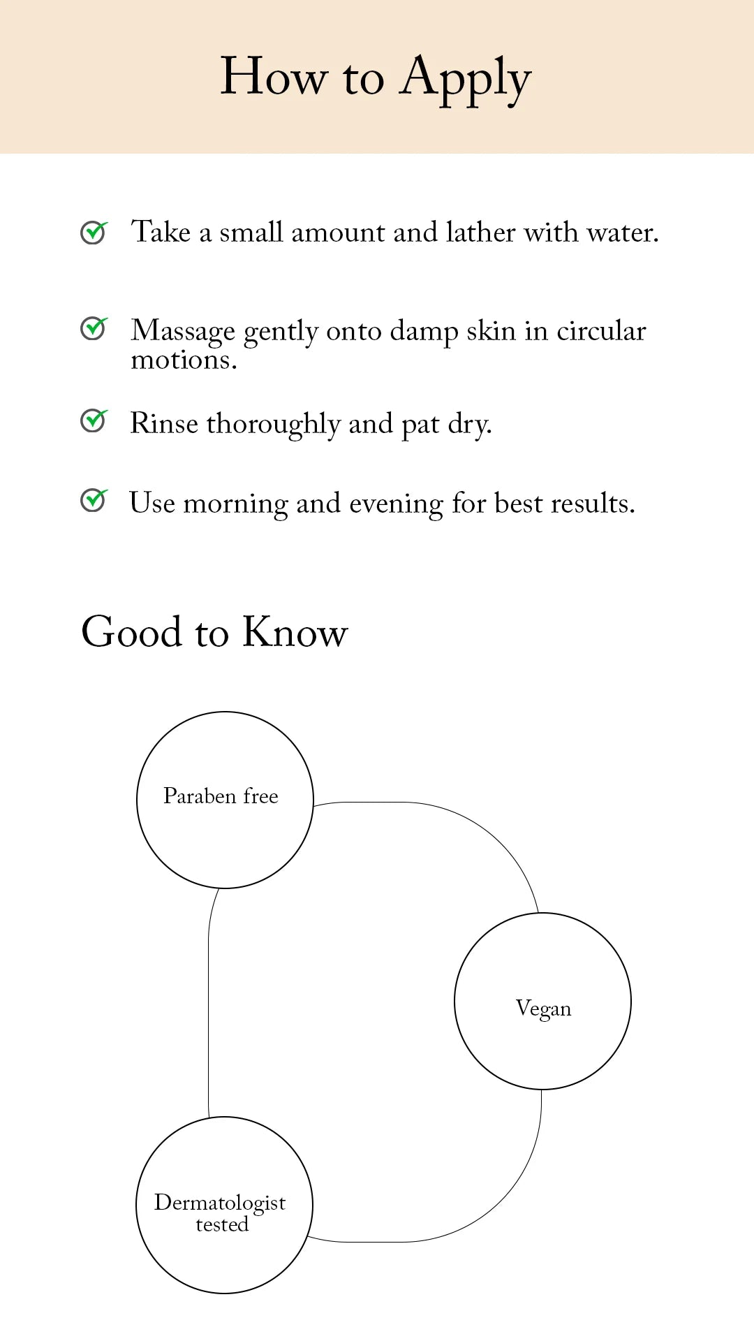 Instructions on how to apply a Blesso product with a diagram of product attributes.