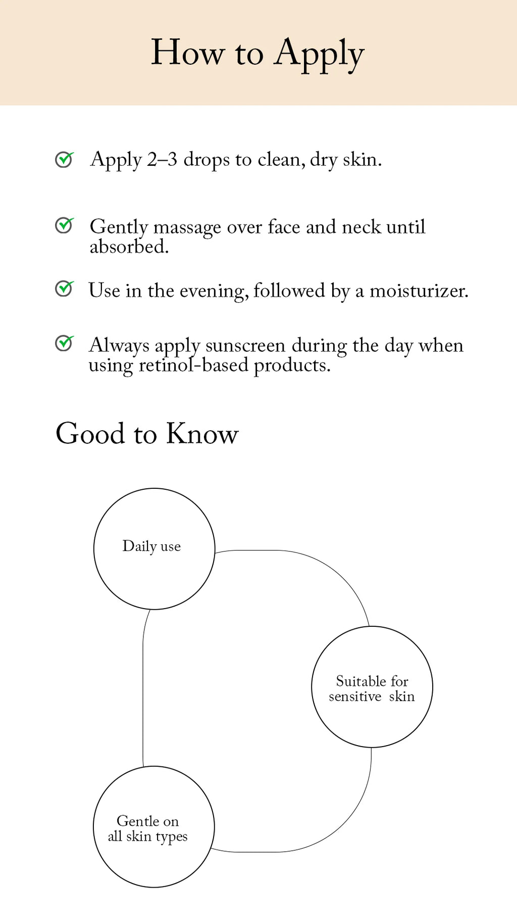 Instructions on how to apply a skincare Blesso product with a beige background