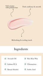 Blesso Hyaluronic Acid Booster - H Sensation Facial Foam (Facewash) information graphic showing a pale pink cream swatch with text describing its texture and scent, plus an ingredients list below on a beige and white background.