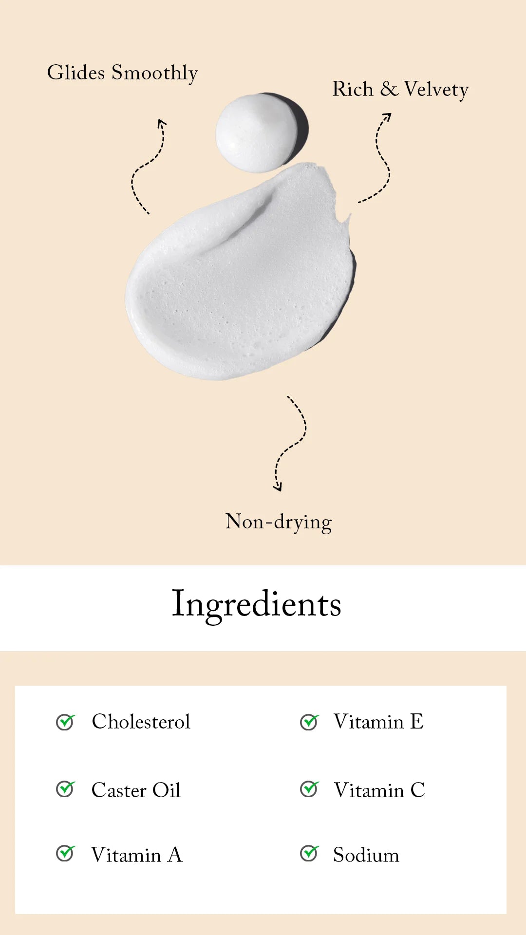 Blesso Cosmetic product with texture and ingredients listed on a beige background