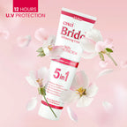 Cinci Bride whitening cream packaging with flowers on a pink background