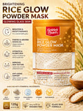 Golden Pearl Brightening Rice Glow Powder Mask packaging with ingredients and benefits listed.