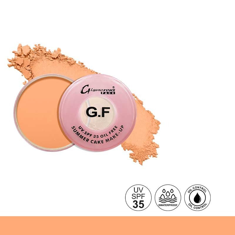 Makeup compact with SPF 35 label on a white background