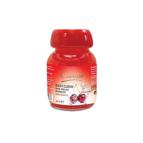 Caresse Easy Clean nail polish remover bottle with cherry design on a white background