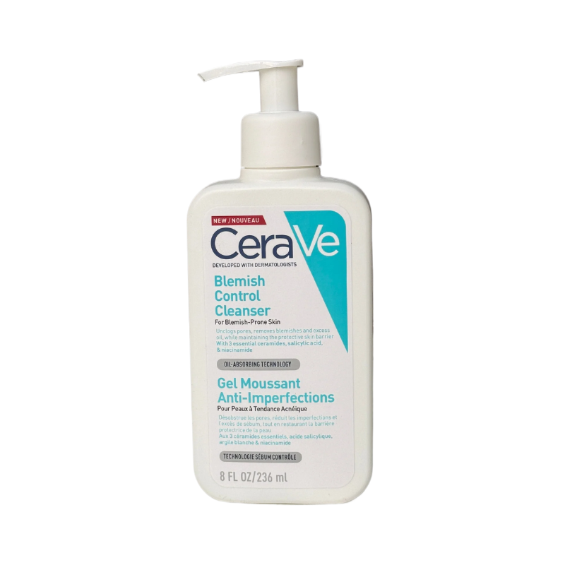 CeraVe blemish control cleanser bottle on a white background
