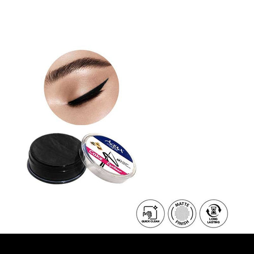 Eyeliner product with applicator and brand logo on a white background