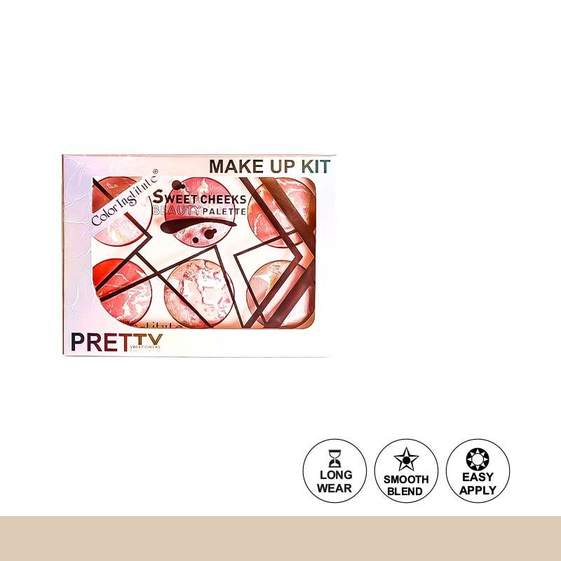 Makeup kit packaging with 'PRETTY' branding on a white background