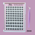 Mica cosmetic self-adhesive lash clusters with a pair of tweezers on a pink background