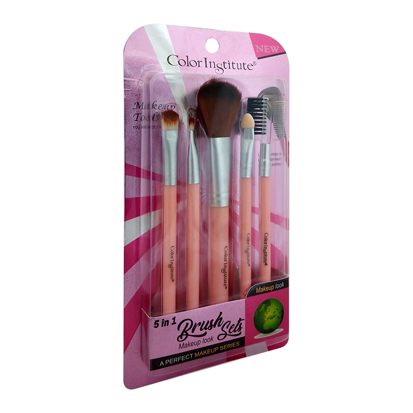 Set of makeup brushes in a pink packaging with 'Color Institute' branding on a white background.