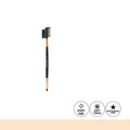 Color Institute makeup brush with bristle and wooden handle on a white background, featuring icons for easy use, soft touch, and professional look.