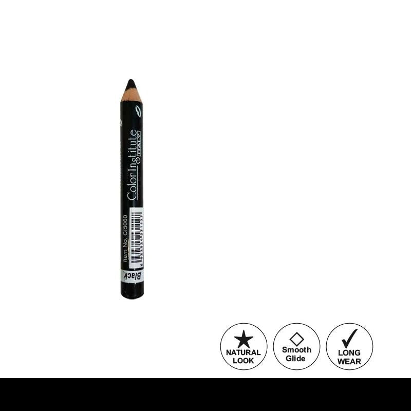 Makeup pencil with brand logo and product features on a white background