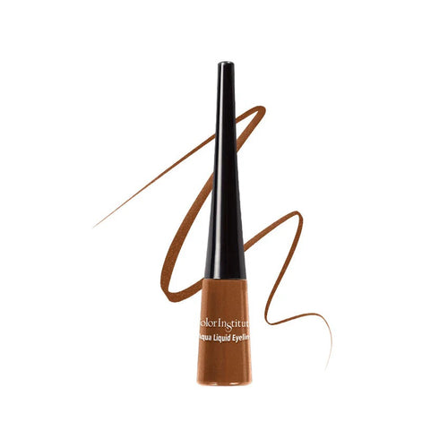 Brown liquid eyeliner with black applicator on a white background