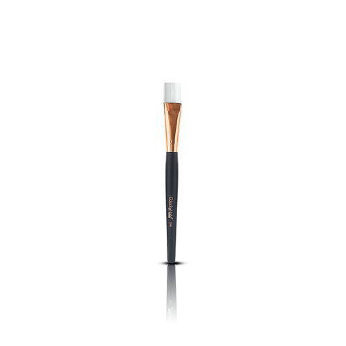 Color Institute makeup brush with black handle and rose gold ferrule on a white background