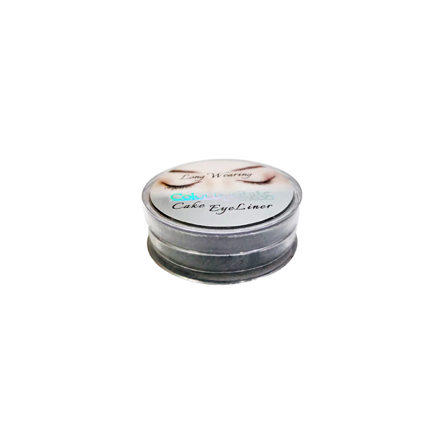 Small container of cake eyeliner on a white background