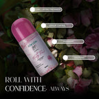 DeLesh roll-on deodorant with pink cap on a floral background