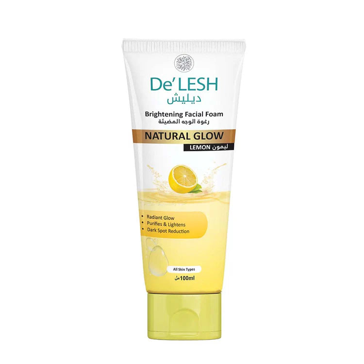 De'Lesh Natural Glow Lemon facial foam tube on a white background