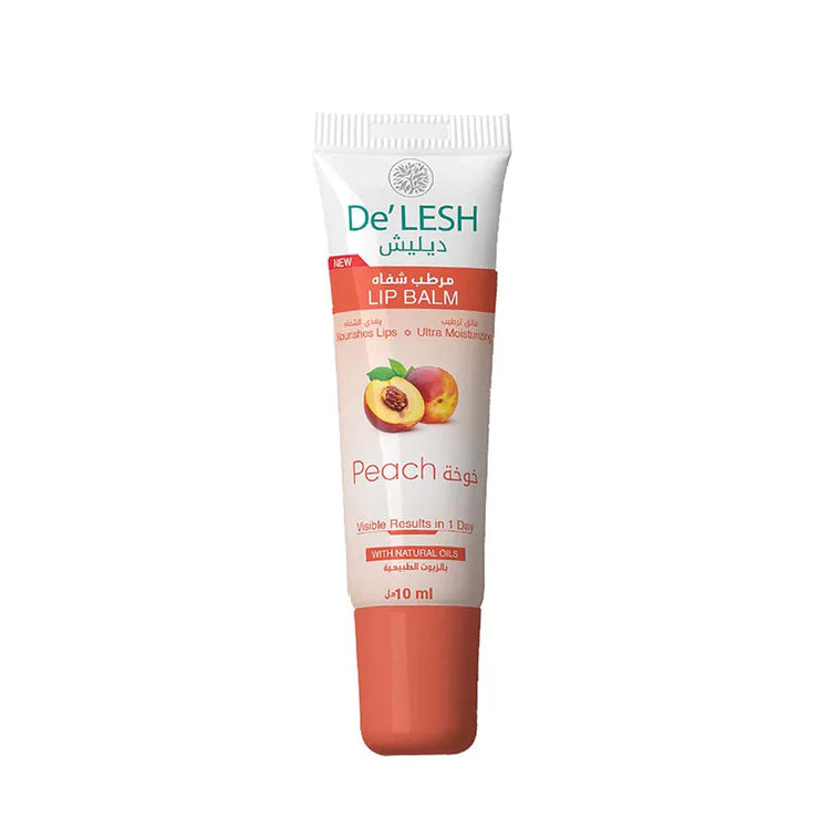Tube of sDelesh Lip Balm Peach on a white background