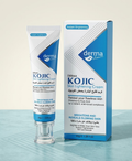 Derma Clean Kojic Skin Lightening Cream tube and packaging on a light blue surface.