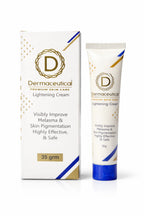 Dermaceutical lightening cream packaging with tube and box on a white background
