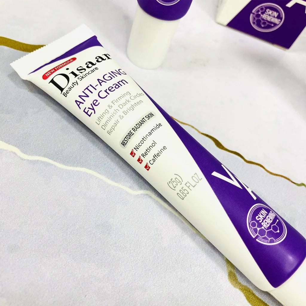 Tube of Dsaar Anti-Aging Eye Cream on a light gray background