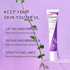 Tube of Disaar Anti-Aging Eye Cream on a purple background with text about skincare benefits.