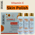 DR. RASHEL Vitamin C skincare products including Skin Polish, Booster, and Powder on a beige background.