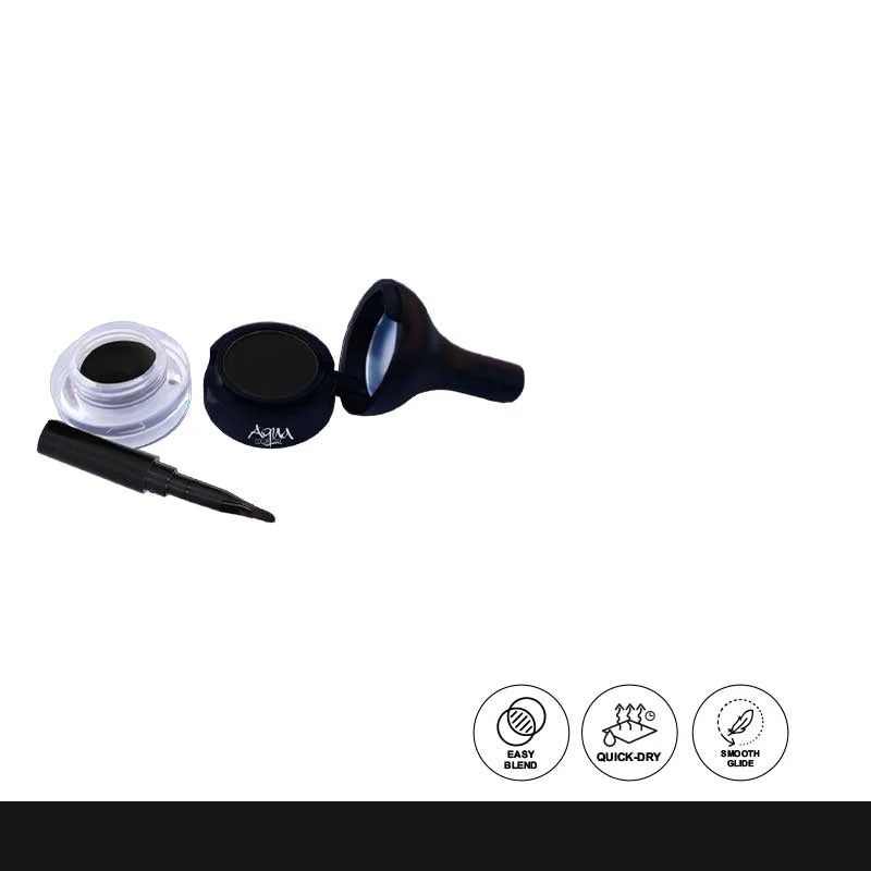 Eyebrow grooming kit with pencil, powder, and brush on a white background