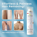 Ecrin hair removal spray with before-and-after images on a blue background