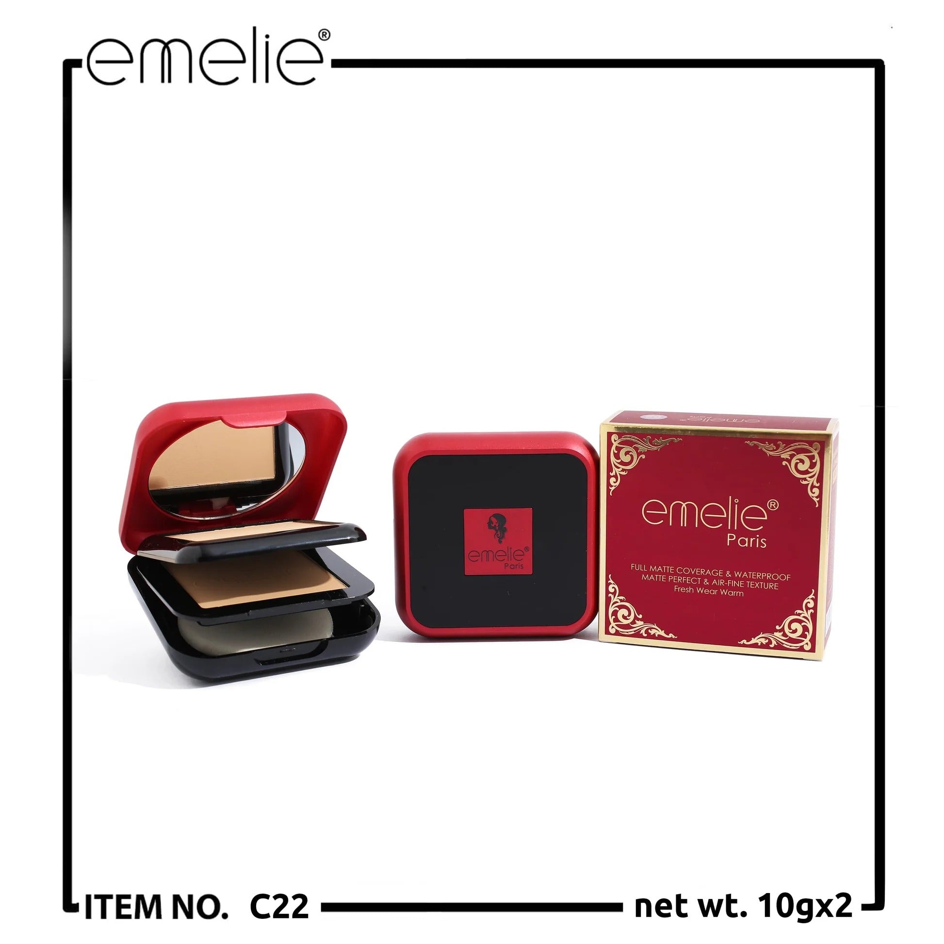 Emelie Paris makeup compact with mirror and packaging on a white background