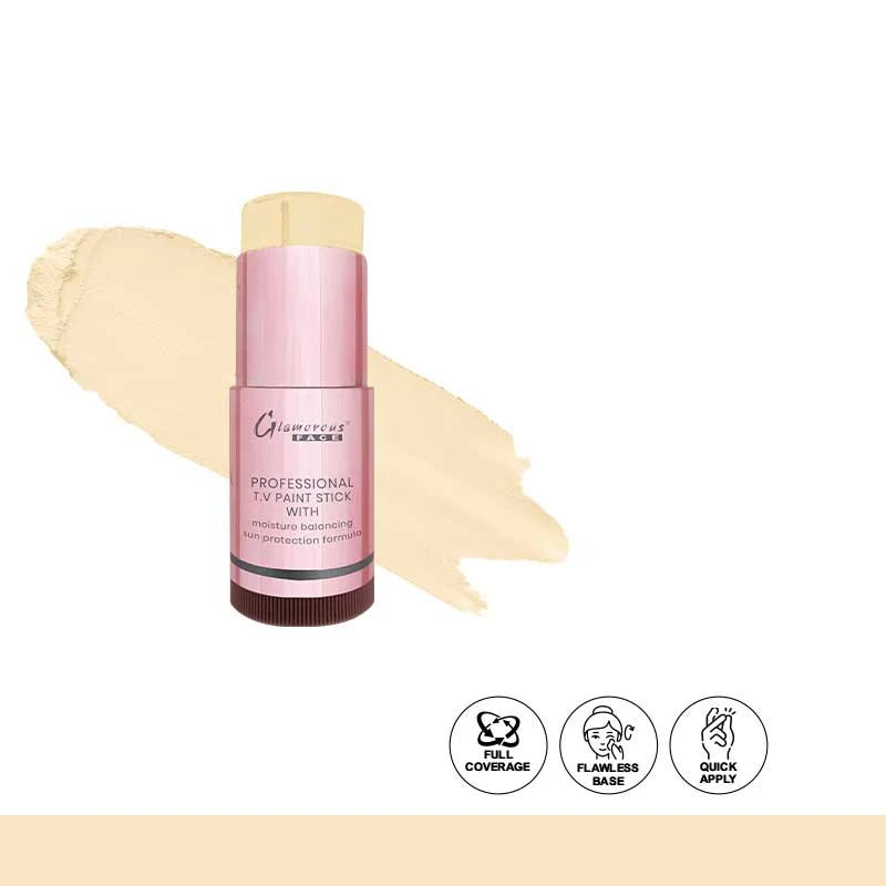 Pink paint stick with beige color swatch on a white background