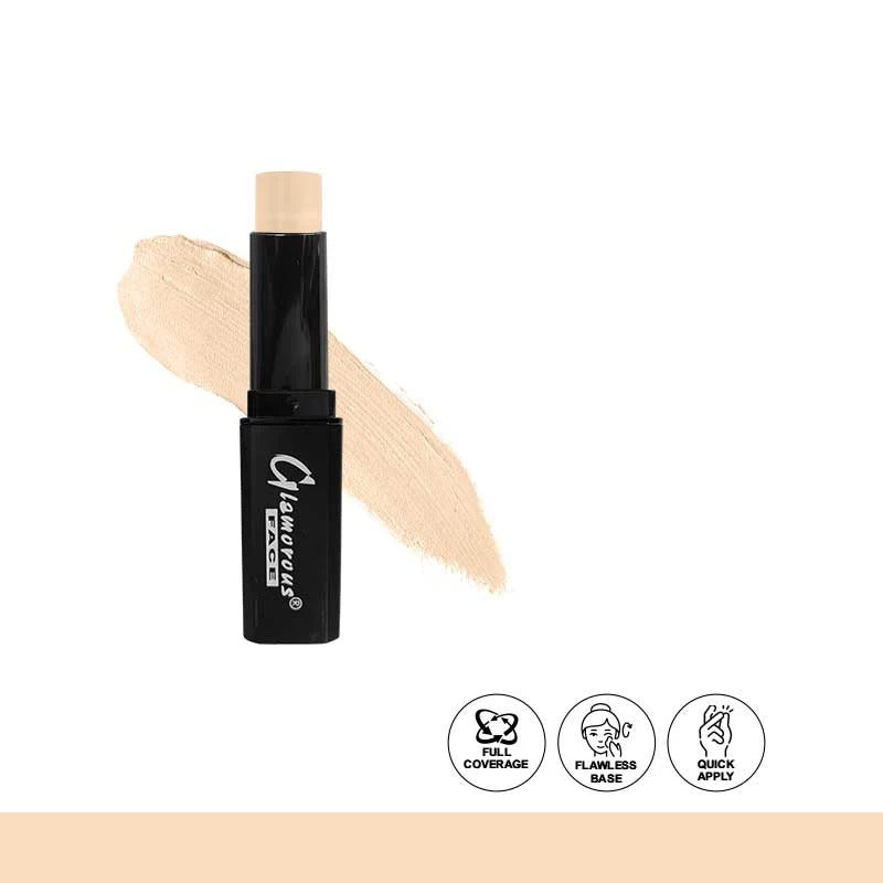 Concealer stick with a swatch on a white background, featuring the brand 'Glamorous'.