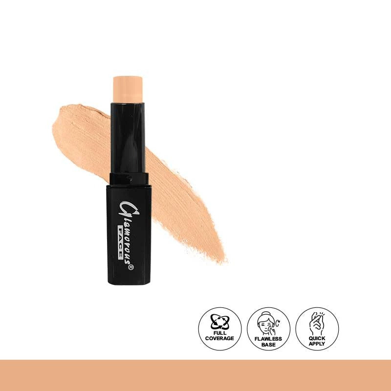 Concealer stick with swatch on a white background, featuring the brand 'Glamorous'.