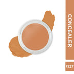 Concealer jar with swatches on a white background