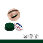 Green eyeliner with a close-up of an eye wearing it on a white background